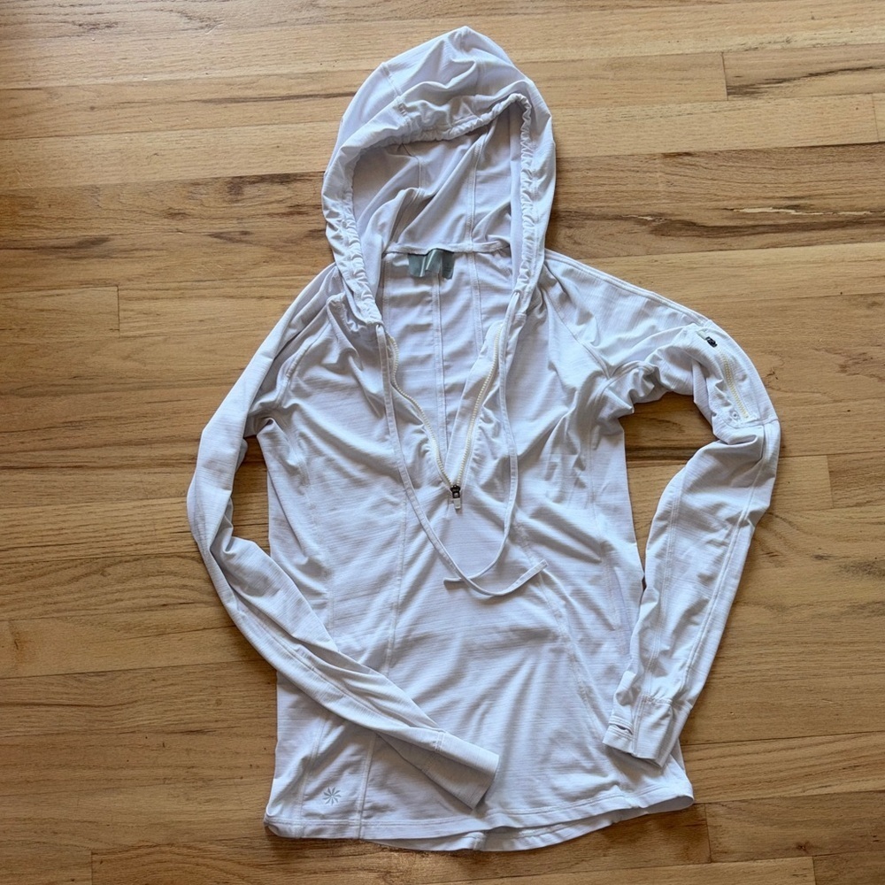 Off White Hooded Athleta Long Sleeve Top